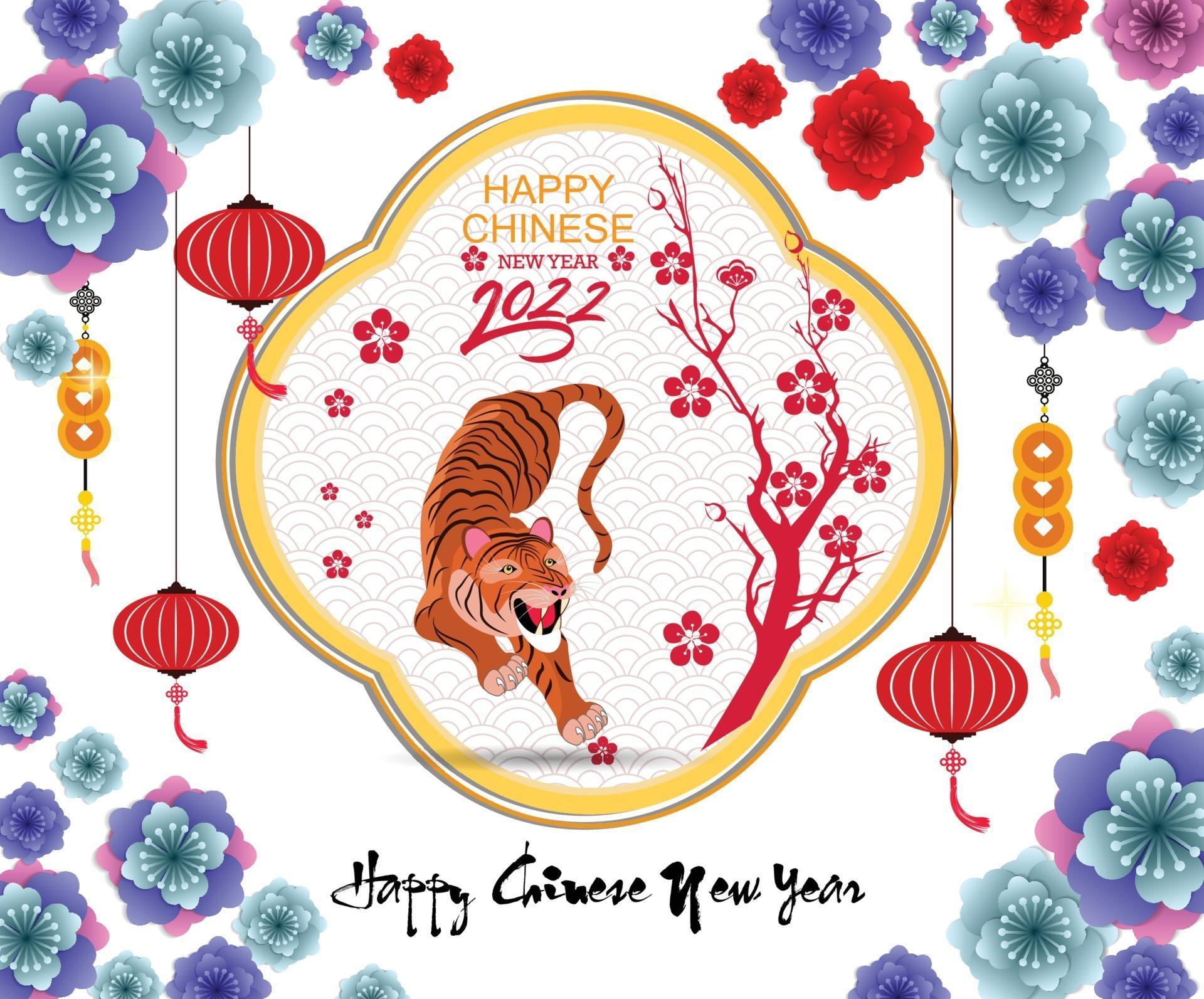 happy chinese new year 2022 year of the tiger lunar new year banner design template vector